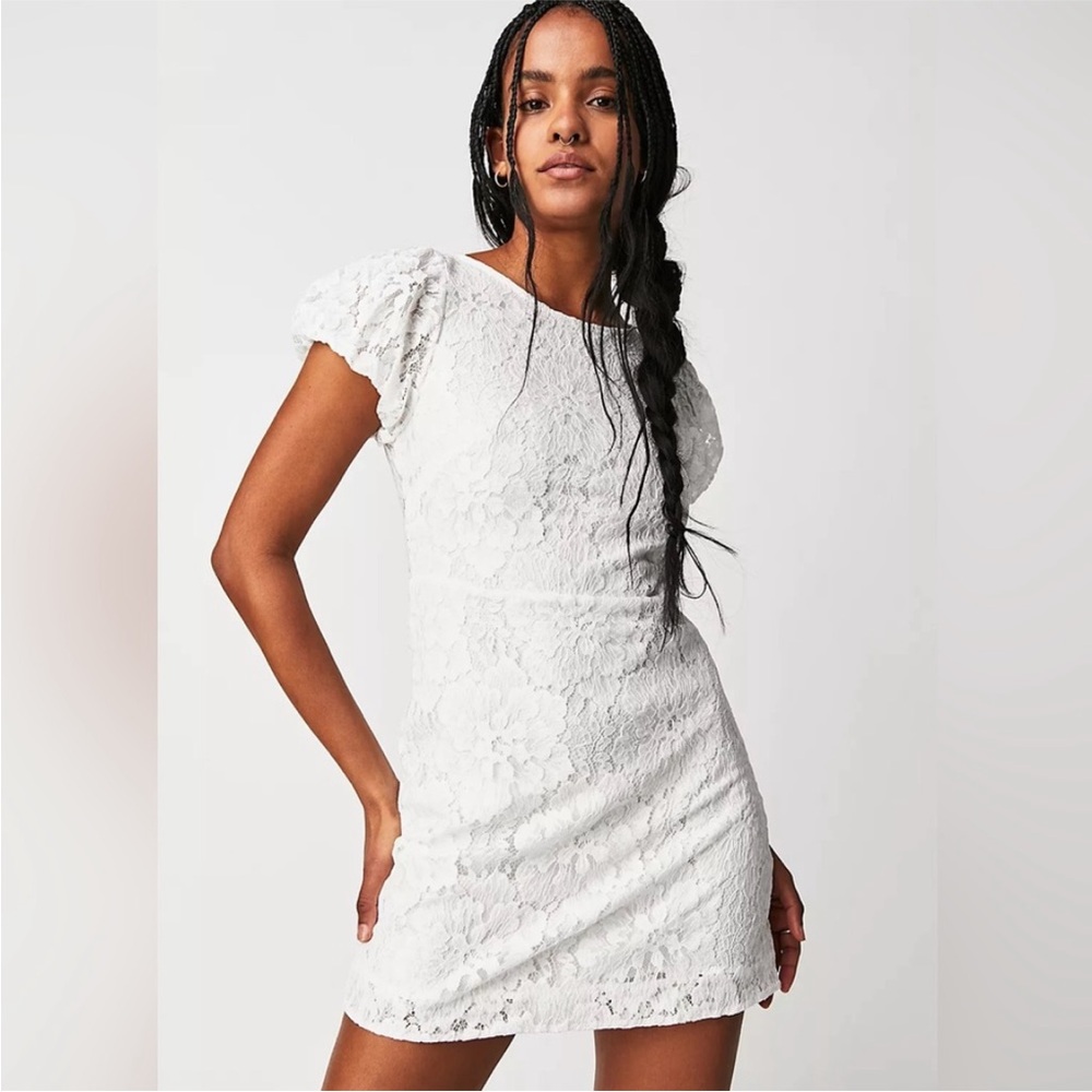 NEW Free People Hailee Lace Short Puffed Sleeve Mini Dress